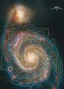 Magnetfeldlinien in M51 und Konturen der Gesamtintensität bei 6 cm (VLA+Effelsberg)