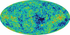 Kosmische Mikrowellenhintergrundstrahlung des gesamten Himmels, aufgenommen mit dem WMAP-Satelliten.