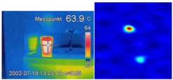 Abb. 2: Links: Infrarotthermographie eines Kaffeebechers; Rechts: Der Doppelstern Capella aus dem Sternbild Fuhrmann im infraroten Licht.