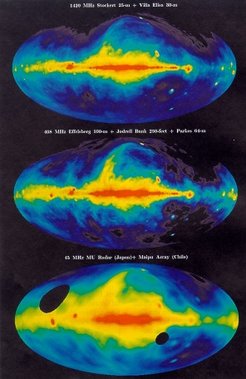Neuere Radiokarten des gesamten Himmels bei verschiedenen Frequenzen (Reich und Reich 2001)