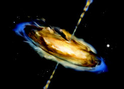 Cosmic storeroom: An artistic rendering of a dust torus close to the accretion disk of a black hole.