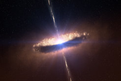 Cosmic delivery room as seen by an artist: An artist’s impression of the disk of dust encircling a massive young star.