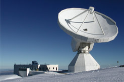 The IRAM 30m Telescope at Pico Veleta in southern Spain. Observations with this telescope at millimeter wavelengths led to the detection of both molecules, ethyl formate (C2H5OCHO) and n-propyl cyanide (C3H7CN).
