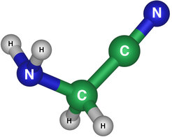 Struktur des Aminoacetonitril (NH2CH2CN).