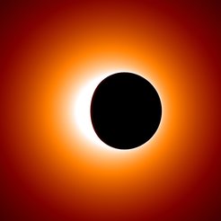Schatten des Ereignishorizonts eines Schwarzen Lochs nach Simulationen auf der Basis von Einsteins Allgemeiner Relativitätstheorie.