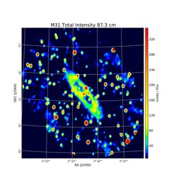 M31 Total Intensity at 87.3 cm (343.4 MHz), WSRT, Resolution 230''×290'', Gießübel et al. 2013