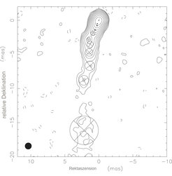 Abb. 1: Komponenten im Radiojet des Quasars S5 1928+738.