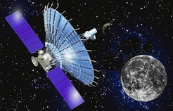 Artistic view of the 10-meter space radio telescope on board of the Russian satellite Spektr-R comprising the space-borne component of the RadioAstron mission.