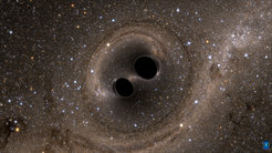 Computersimulation der Kollision zweier Schwarzer Löcher, wie sie am 14. September 2015 mit den Gravitationswellendetektoren des LIGO-Observatoriums beobachtet wurde.