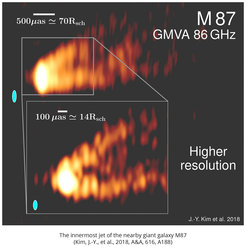The innermost jet in the nearby giant galaxy M 87, highlight image in the August issue of Astronomy & Astrophysics.