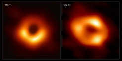 Das Ereignishorizontteleskop (EHT, Event Horizon Telescope) – eine erdumspannende Anordnung von acht bodengebundenen Radioteleskopen, durch internationale Zusammenarbeit entstanden – wurde entwickelt, um Bilder von einem schwarzen Loch aufzunehmen. Am 10. April 2019 wurde der ersten direkten visuellen Nachweis für das supermassereiche schwarzes Loch im Zentrum der Galaxie Messier 87 und seinen Schatten vorgestellt (links). Am 12. Mai 2022 wurde der Pendant im Zentrunm der Milchstraße vorgestellt (rechts).Diese Beobachtungen wurden bei einer Wellenlänge von 1,3 mm während einer weltweiten Kampagne 2017 gesammelt. Jedes Teleskop des EHT produzierte enorme Datenmengen – etwa 350 Terabyte pro Tag -, die auf leistungsstarken, mit Helium gefüllten Festplatten gespeichert wurden. Diese Daten wurden zu hochspezialisierten Supercomputern – den so genannten Korrelatoren – am Max-Planck-Institut für Radioastronomie und am MIT Haystack Observatorium geflogen und dort kombiniert. Sie wurden dann mit Hilfe neuartiger, in der Kooperation entwickelter Rechenwerkzeuge mühsam in ein Bild umgewandelt.