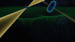 Graphische Darstellung des einzigartigen Doppel-Pulsar Systems.