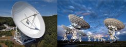 Fig. 2: Radio telescopes used for the observations within the GLOSTAR project: Effelsberg 100-m telescope (left) and 10 antennas of the Karl G. Jansky Very Large Array (right).