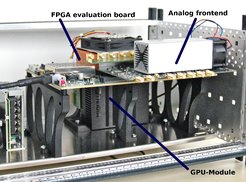 Photo of the prototype of the U-Board mounted in a housing with custom 3D printed brackets.