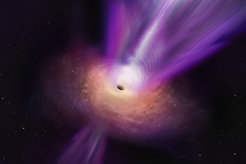 Fig. 1: Artist’s conception showing a close-up view to the accretion flow and the jet emerging from black hole region in Messier 87.