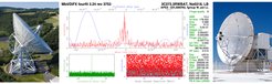Erste Verbindung zwischen den beiden MPIfR-Teleskopen Effelsberg (links) und APEX (rechts) auf einer Basislinie von 9637 km Länge.